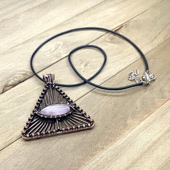 Evil Eye Pendant Necklace Rose Quartz Center Adjustable Length - Picture 2 of 4